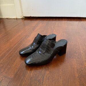 Freda Salvador Black Croc-Patterned Mules